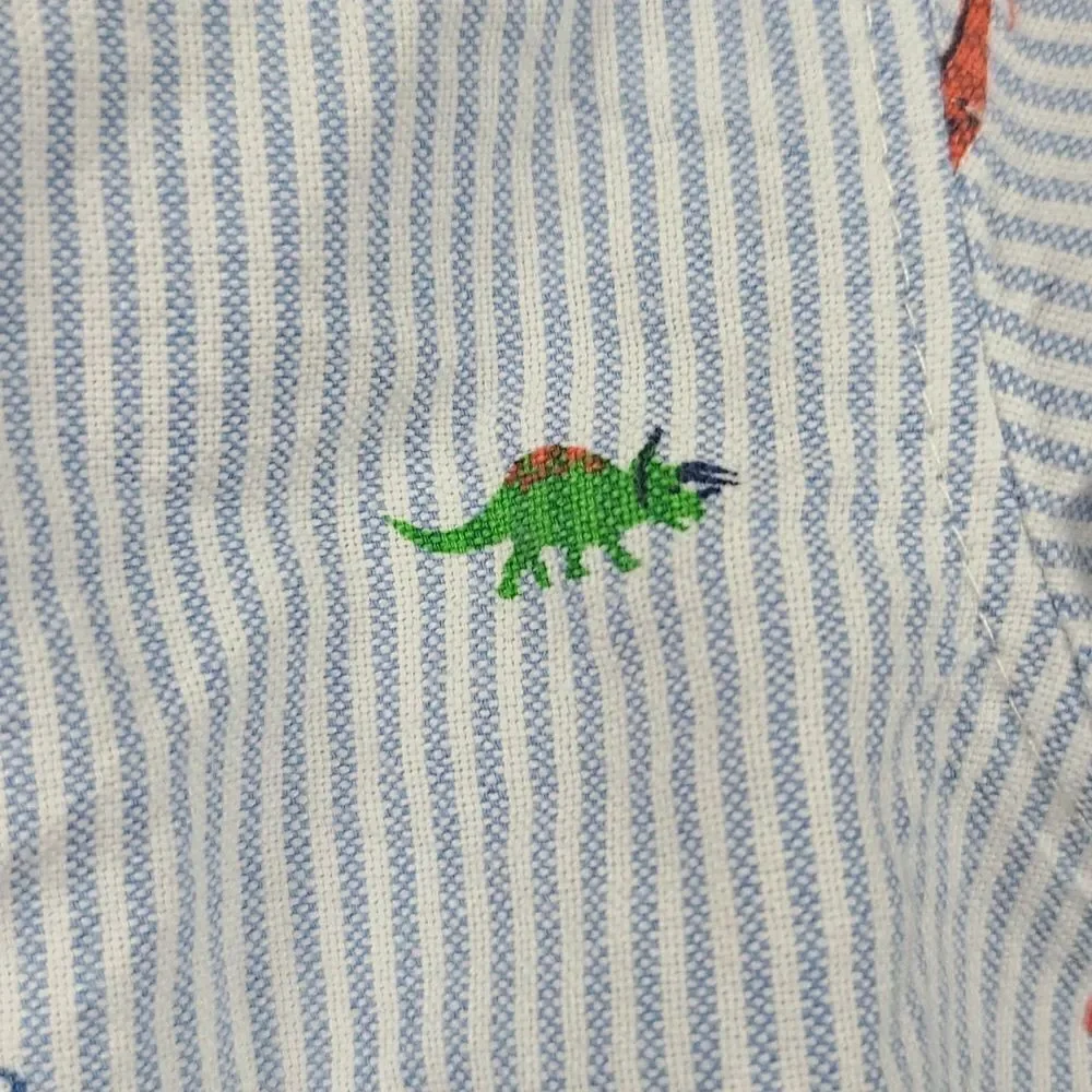 Carter's Boy 8 Blue Striped Dinosaur Button-Front Dress Shirt Long Sleeve Preppy